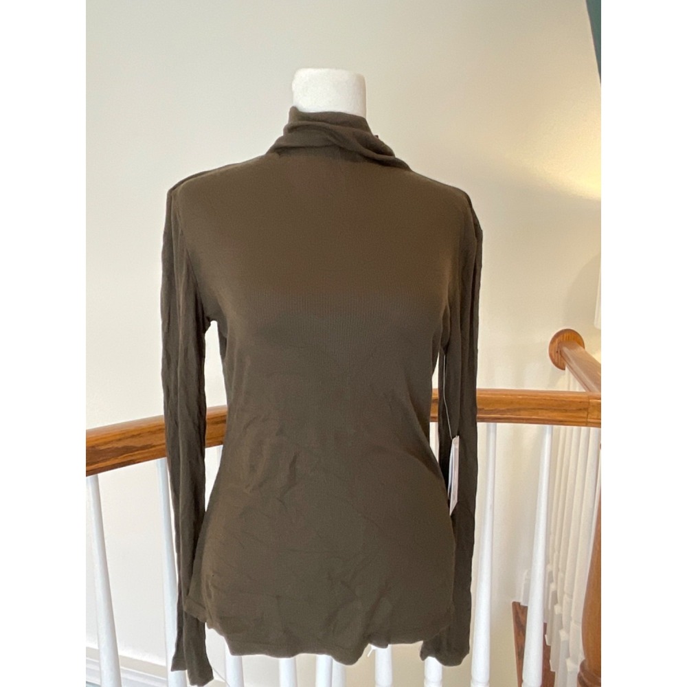 Magaschoni olive green Ribbed Mock Neck long-sleeve basic S